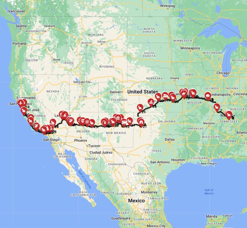 Map for Nashville to San Francisco